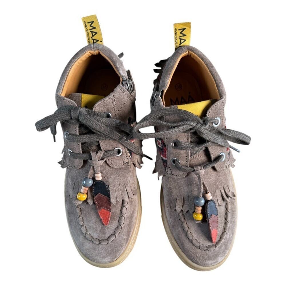 MAÁ Kids Suede Moccasin Sneakers Fringe Beaded Leather Shoes Size 36 / US 4–4.5 - Picture 4 of 14